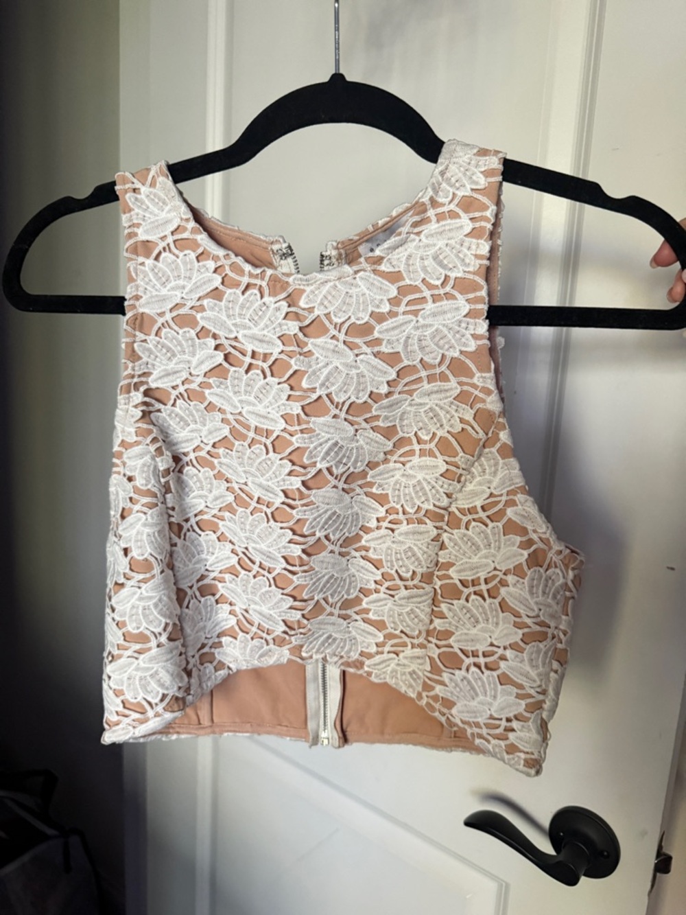 Endless Rose White Lace Overlay Crop Top with Nude Underlay